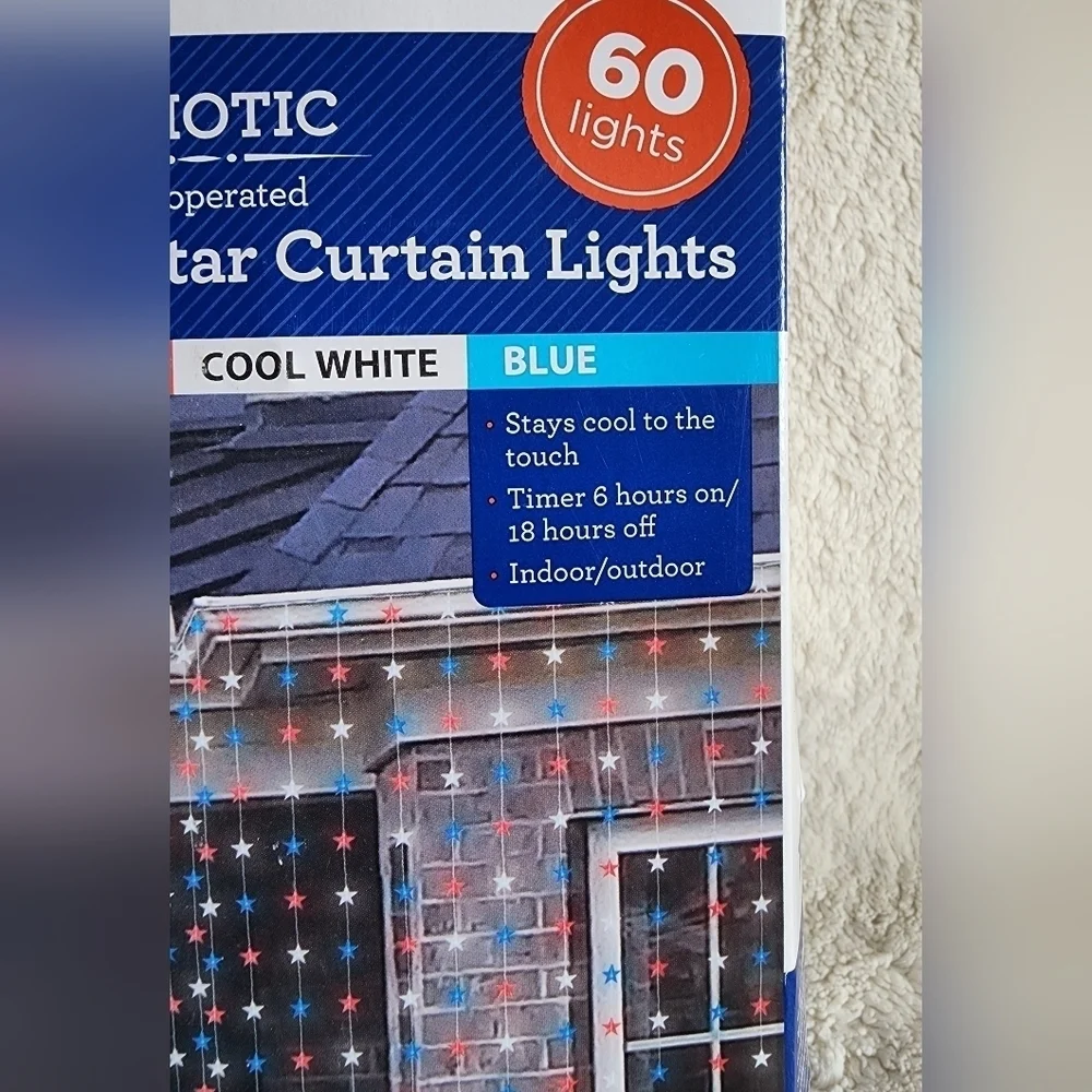 NWT Patriotic 60-Count 8-Function Battery-Operated LED Star Curtain Lights LOT